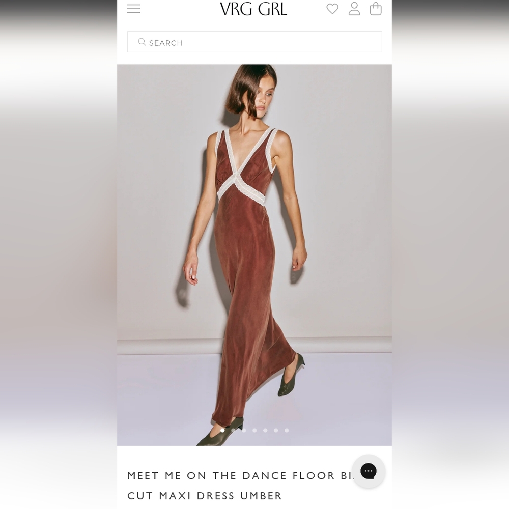 VRG GRL Brown Maxi Dress with White Lace Detailing Size 10